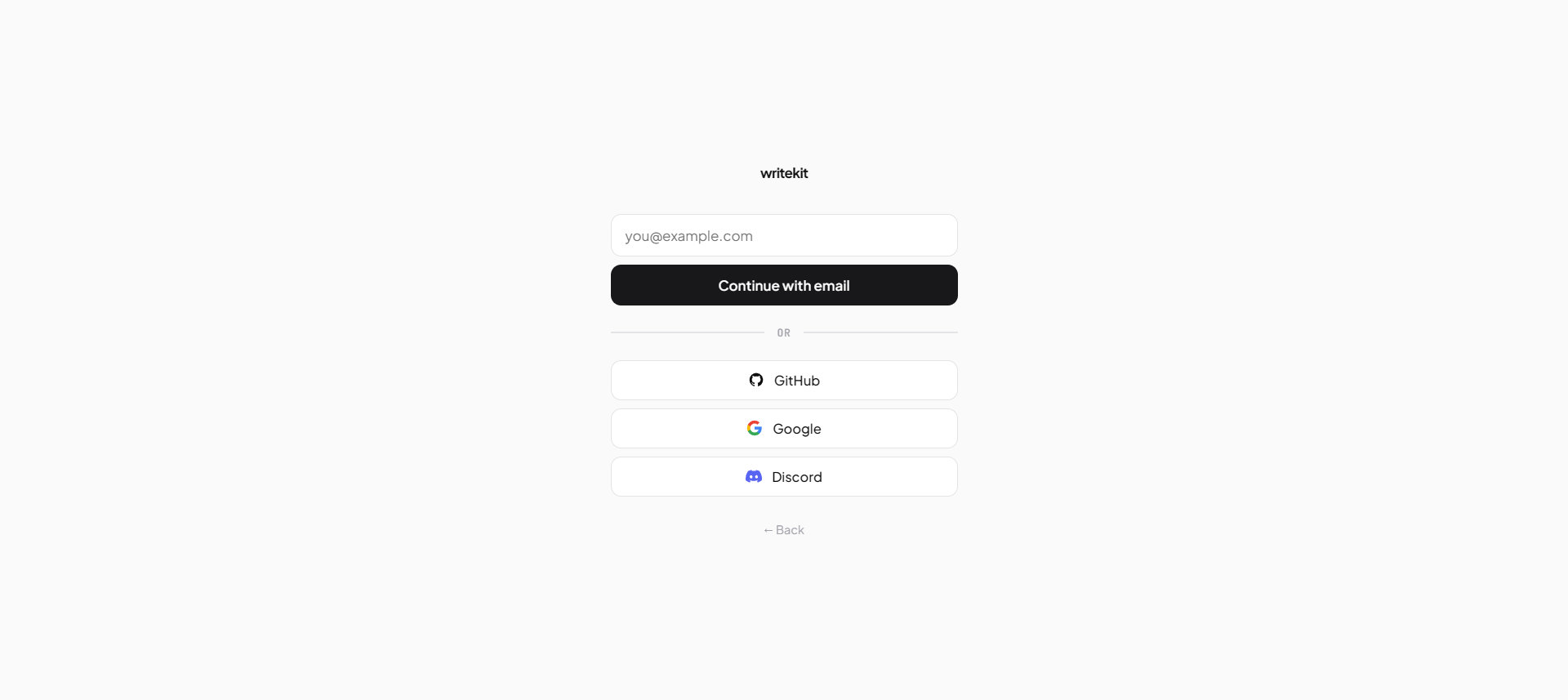 WriteKit sign-in screen